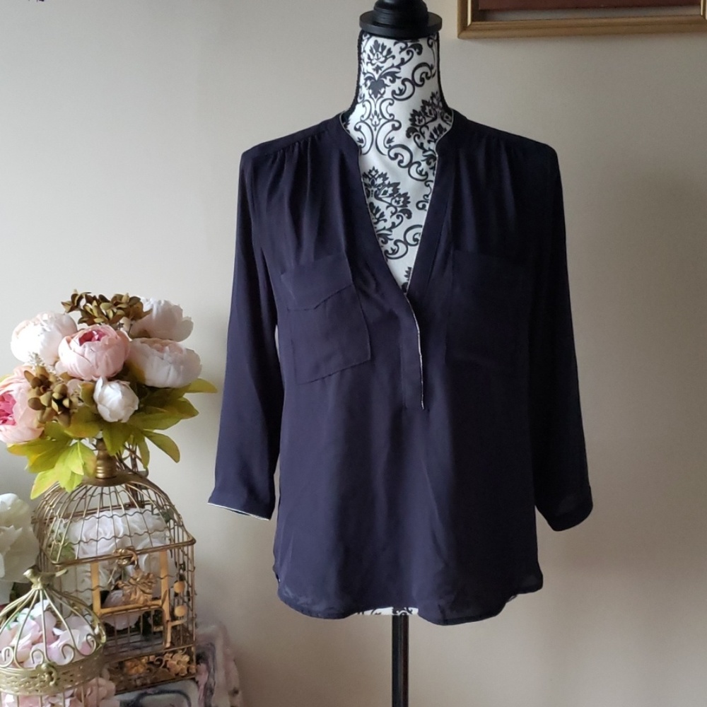 HM black navy sheer blouse size 8